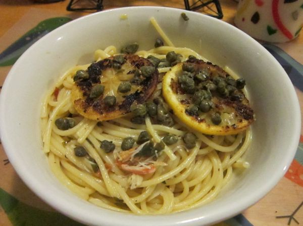 Pasta with crab, lemon, and capers