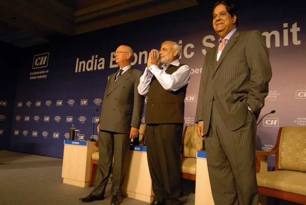 Klaus Schwab, Narendra Modi, Kamath - India Economic Summit 2008
