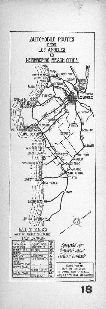 Automobile routes from Los Angeles to neighboring beach cities, 1912 (AAA-SM-001989)