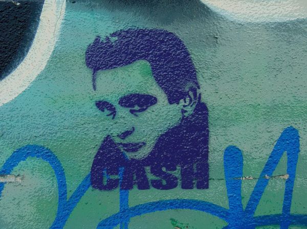 Mural: Johnny Cash stencil graffiti