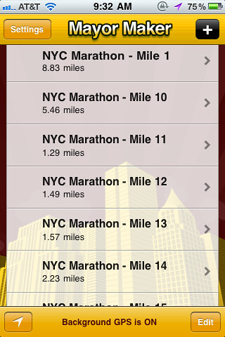 I'm going to use MayorMaker to auto-check-me-in (tweet, etc) at every mile marker during the NYC Marathon tomorrow!