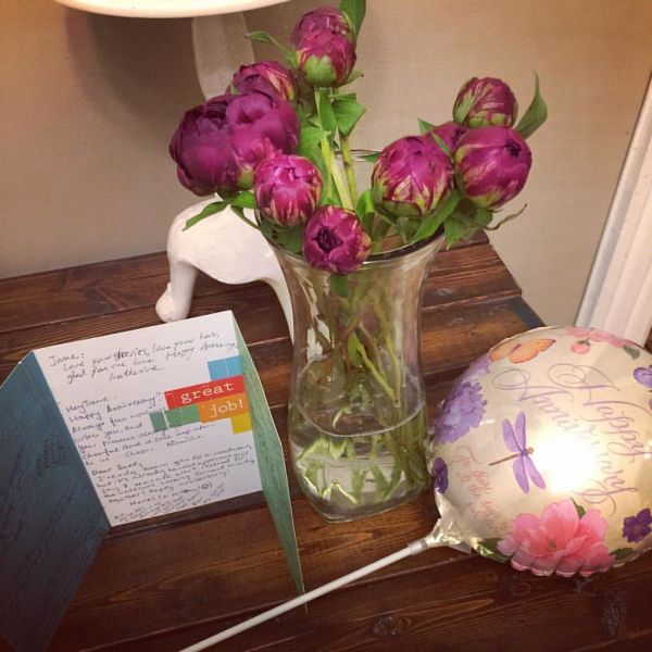 My 3year anniversary flowers and a beautiful card that the whole team wrote in. A real reason why my cancer treatment was so successful was the love and support of these people everyday #Converseon #bestteamintheworld