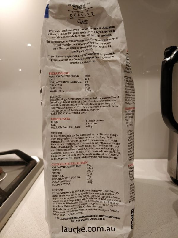 Pizza, pasta recipe - Laucke Wallaby Baker's Flour - unbleached 5kg