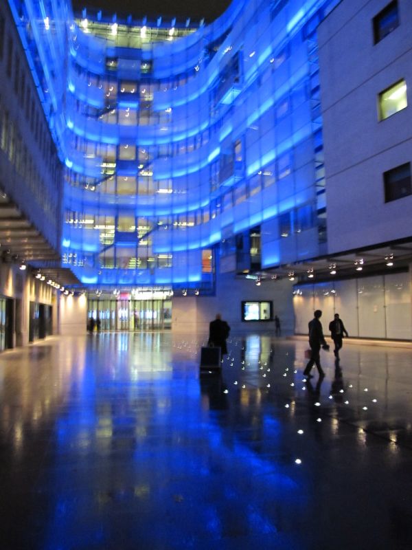 BBC New Broadcasting House is still shiny on a soggy evening