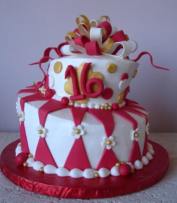 Red White & Gold Topsy Turvy Cake