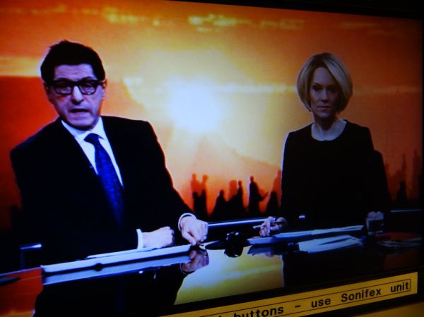 BBC News screens broadcasting the news of Nelson Mandela's death