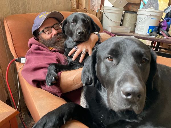 It’s MiMo, Mike Mozart with Haley and big Boy Mongo! I’m lounging back in a chair with over 160 pounds of dogs on me!