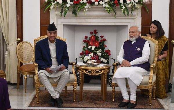 The meeting between Prime Minister Shri Narendra Modi and Prime Minister of Nepal H.E. Mr. Sher Bahadur Deuba at Hyderabad House