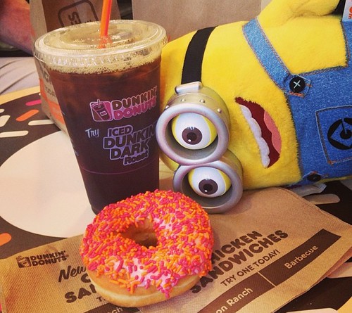 Minion Dave Gets an Iced Coffee and a Strawberry Sprinle Donut at Dunkin Donuts! Mike Mozart chooses the same! Still in Central Mass headed back to Connecticut from Maine! Minion Dave Driving!