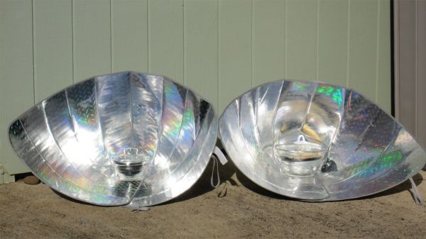Solar funnel cookers made with diamond plate car window shade