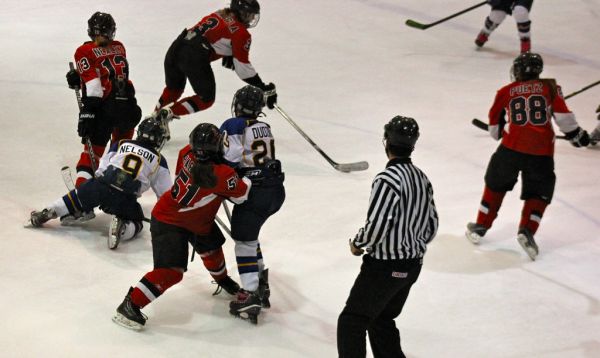 The 2012 Chicago Fury U14 AAA Girls Hockey Team vs Naperville Sabres Boys Pee Wee's in an exhibition game at Rocket Ice Arena in Naperville, Illinois on February 22nd, 2013.