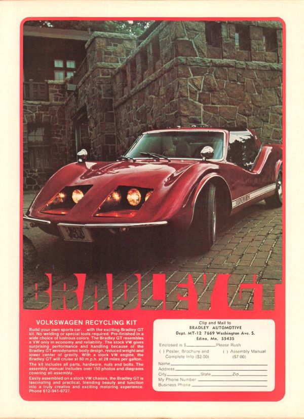 1973 Bradley Automotive GT Volkswagen Recycling Kit Advertisement Motor Trend December 1973