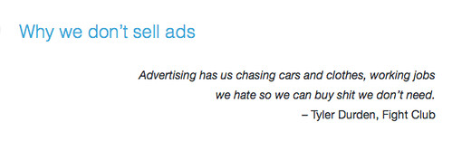 The heading from Whatsapp's 'why we don't sell ads' blog post