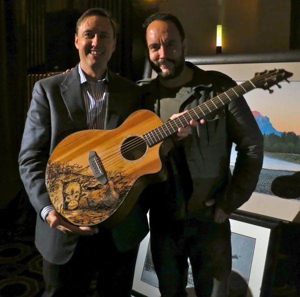 Dave Matthews' Guitar with a sketch he added for Jane Goodall's birthday.