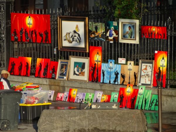 Jazz Paintings on fence in New Orleans