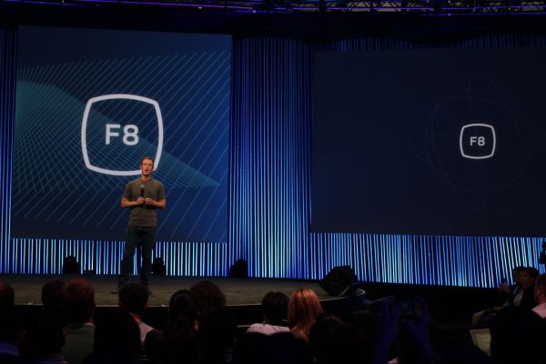Mark Zuckerberg on stage at Facebook's F8 Developers Conference 2015