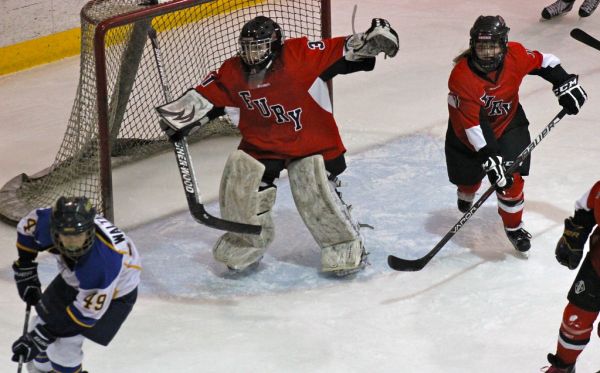 The 2012 Chicago Fury U14 AAA Girls Hockey Team vs Naperville Sabres Boys Pee Wee's in an exhibition game at Rocket Ice Arena in Naperville, Illinois on February 22nd, 2013.