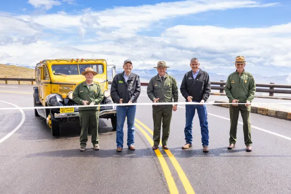 Tower-Roosevelt to Chittenden Road ribbon-cutting: Dan Rhodes, Steve Daines, Cam Sholly, Matt Rosendale, Duane Bubac
