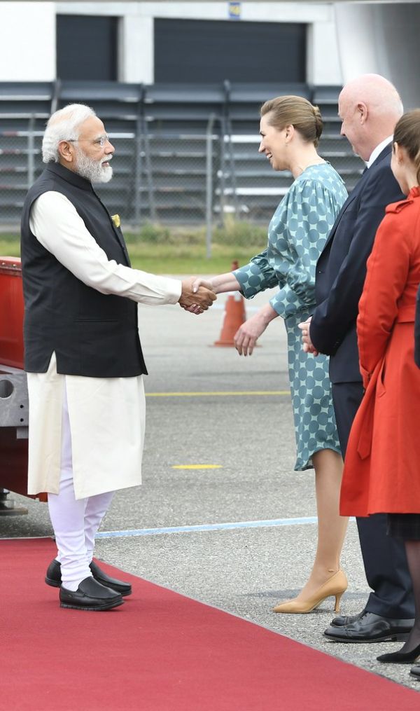 Prime Minister Shri Narendra Modi welcomed by Prime Minister of Denmark, H. E. Ms. Mette Frederiksen at the Copenhagen airport
