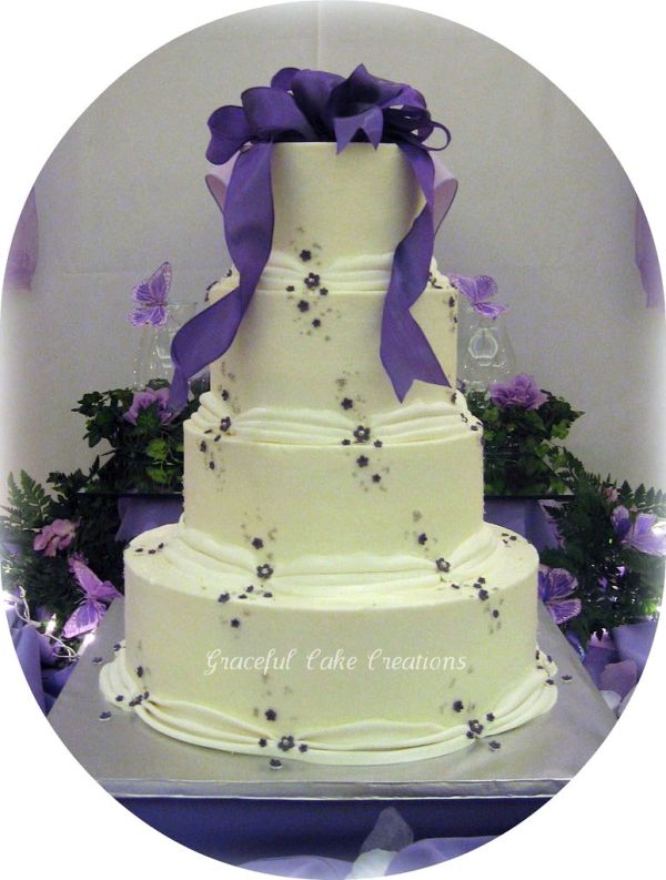 Elegant Purple and White Wedding Cake
