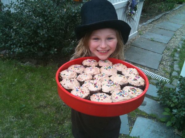 Posing with cupcakes