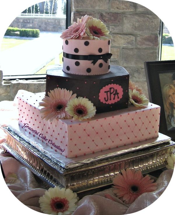 Pink and Chocolate Brown Wedding Cake