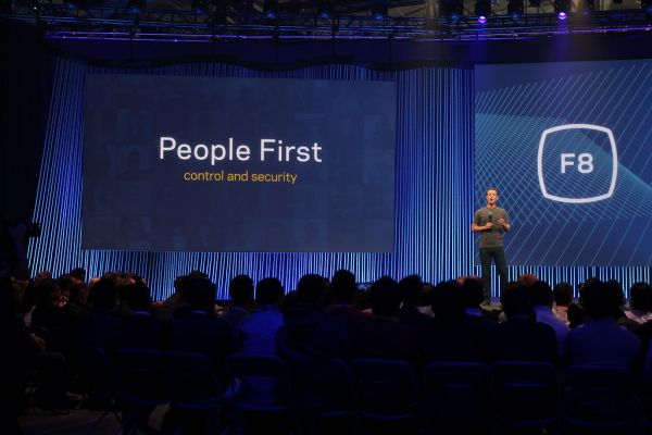 Mark Zuckerberg on stage at Facebook's F8 Developers Conference 2015
