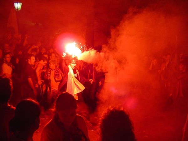 Fans of Barça celebrating