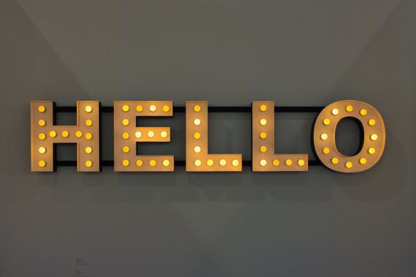 “Mixed Media Installation by Peter Liversidge: Hello, 2013 (58 Light bulbs, powder coated steel, motion activated sensor)” / Ingleby Gallery / Art Basel Hong Kong 2013 / SML.20130523.EOSM.03963