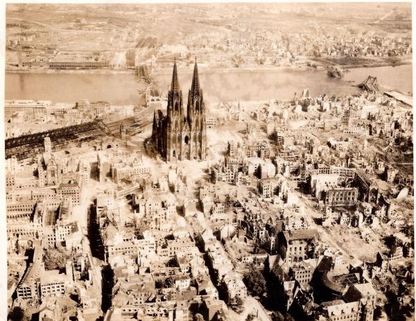 The Dom Cathedral (Kölner Dom) in Cologne, Germany WWII, May 10th, 1945. 'Trolley Missions'...Kölner Dom in Köln, Deutschland WWII, 10. Mai 1945. 'Trolley-Missionen'
