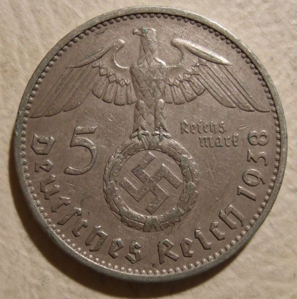 GERMANY ---5 REICHSMARK COIN 1938 a