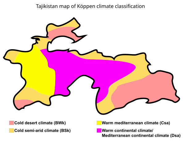 Tajikistan map of Köppen climate classification