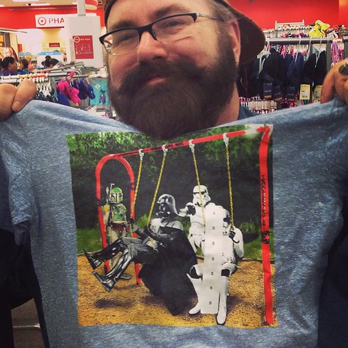 Funny Star Wars T-Shirt with Darth Vader, Boba Fett and Storm Troopers playing on a Swing Set with Mike Mozart at Target! #beard