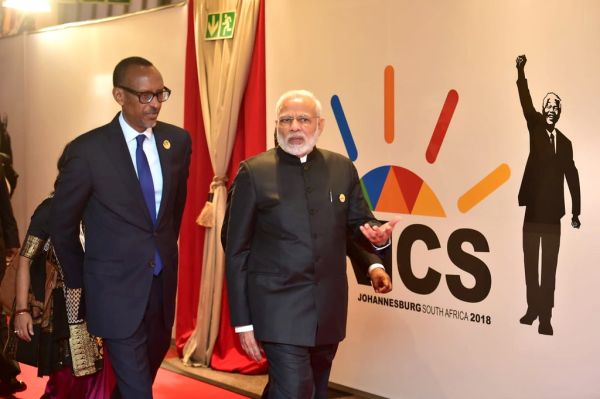 President Kagame with Prime Minister Narendra Modi of India at the 10th BRICS Leaders' Summit | Johannesburg, 27 July 2018