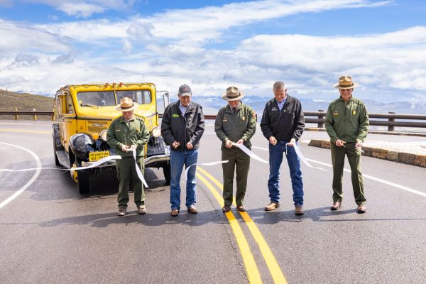 Tower-Roosevelt to Chittenden Road ribbon-cutting: Dan Rhodes, Steve Daines, Cam Sholly, Matt Rosendale, Duane Bubac (2)