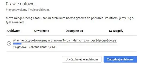 Google Takeout - przygotowywanie paczki ze zdjęciami