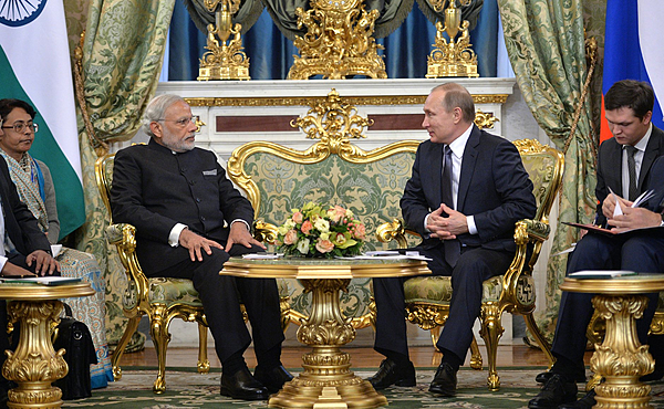 Vladimir Putin meeting with Narendra Modi in the Kremlin