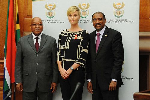 United Nations Messenger of Peace Charlize Theron and Executive Director of UNAIDS Michel Sidibé meet President Jacob Zuma, 29 July 2013