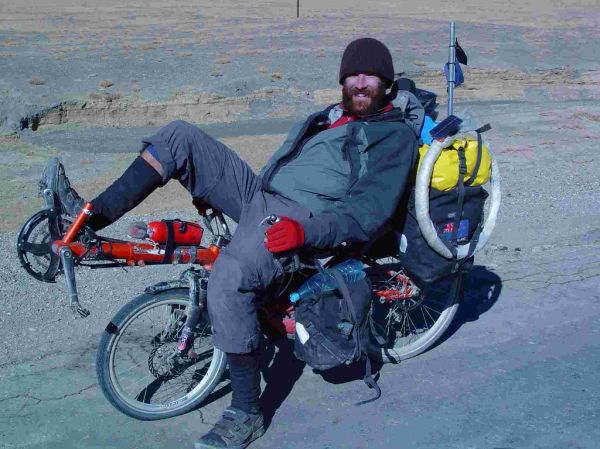 Me on my recumbent (HPV Street Machine GTe) in the Pamirs, Tajikistan [EXPLORED]
