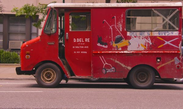 A sign of the times: Dominic Del Re's blade-sharpening truck is still operating on the streets of NYC