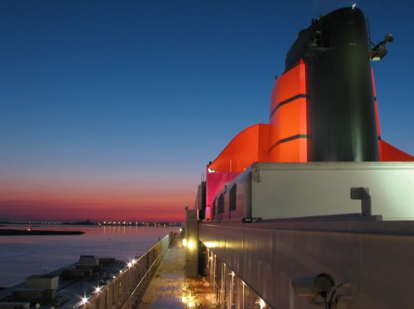 sunrise and the QM2 funnel