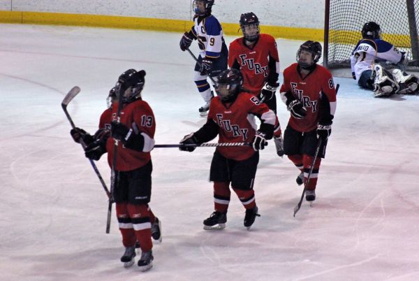 The 2012 Chicago Fury U14 AAA Girls Hockey Team vs Naperville Sabres Boys Pee Wee's in an exhibition game at Rocket Ice Arena in Naperville, Illinois on February 22nd, 2013.
