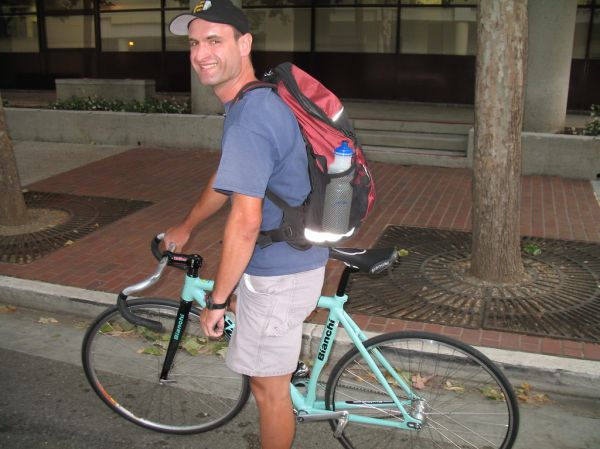 Dave on his fixed Bianchi Pista