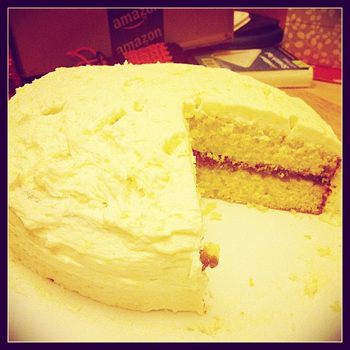 Lemon Layer Cake. http://www.foodnetwork.com/recipes/lemon-layer-cake-recipe/index.html. Jeff's birthday cake from last month. Jeff likes lemon and we have a very full lemon tree in the backyard. So for his birthday I chose this recipe. Instead of the l