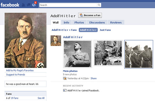 Hitler Facebook fan page
