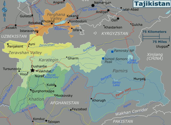 Tajikistan regions map