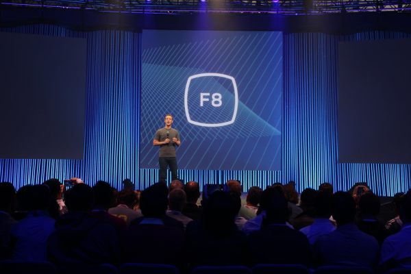 Mark Zuckerberg on stage at Facebook's F8 Developers Conference 2015