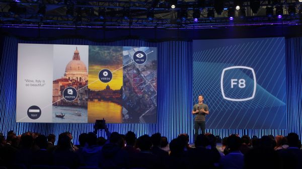 Mark Zuckerberg on stage at Facebook's F8 Developers Conference 2015