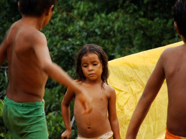 Tribal children in the Amazon rainforest