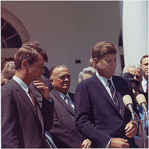 Public Domain: President John F. Kennedy with Robert F. Kennedy and J. Edgar Hoover by Cecil Stoughton (NARA)